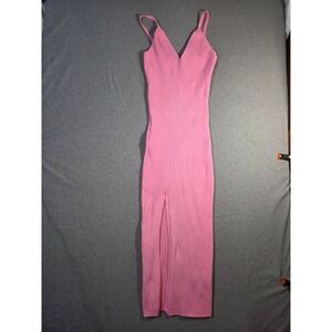 Love Star Pink Ribbed Knit Maxi Dress V-Neck Sleeveless Front Slit Plus Size 1X
